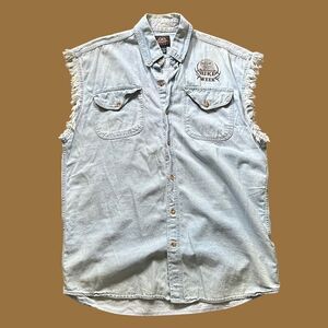 Bike Week Denim Eagle Button Down Sleeveless Shirt